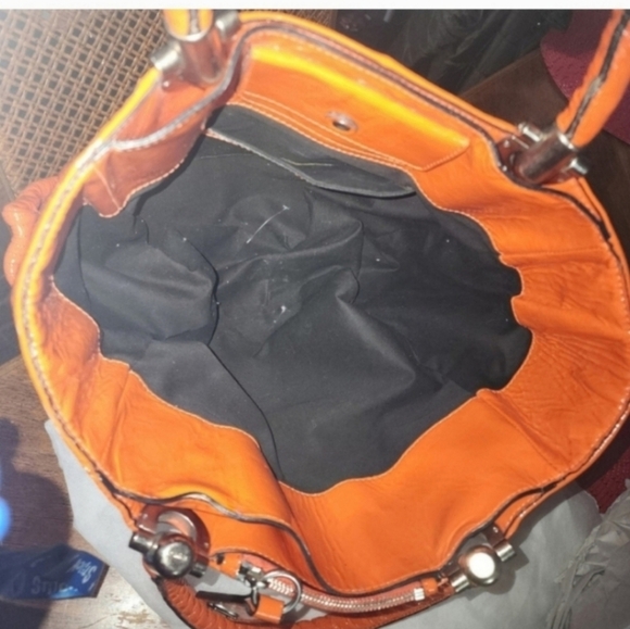 🍁FALL BAG🔥🔥VERY RARE VNTG Chloe ORANGE Patent Lambskin Heloise Large Satchel - Picture 10 of 13